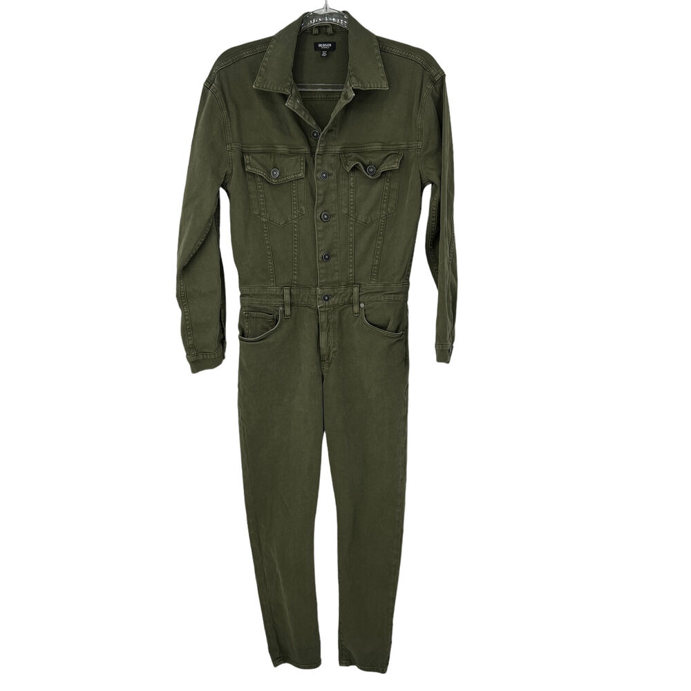 Hudson Sloane Long Sleeve Utility Jumpsuit Olive Green Stretch Cotton Romper XS - Picture 3 of 11